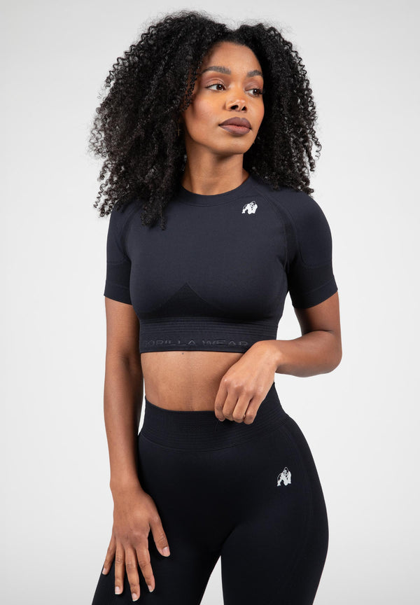 Whitney Seamless Crop Top-Schwarz