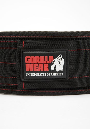 Gorilla Wear 4 Inch Nylon Lifting Belt - Schwarz/Rot Stitched